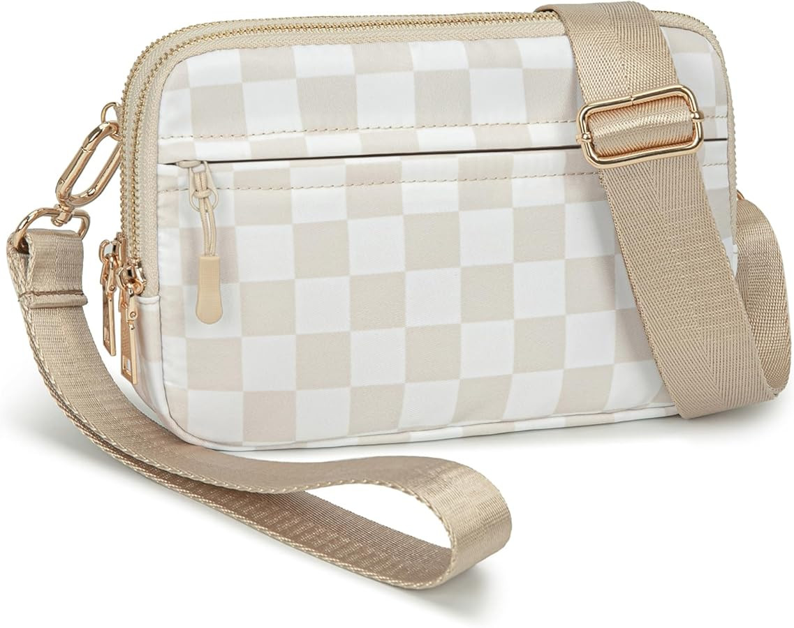 Wristlet Wallet for Women, Checkerboard Nylon Crossbody Bag - Lightweight, Water-Resistant, 4 Compartments | Amazon (US)