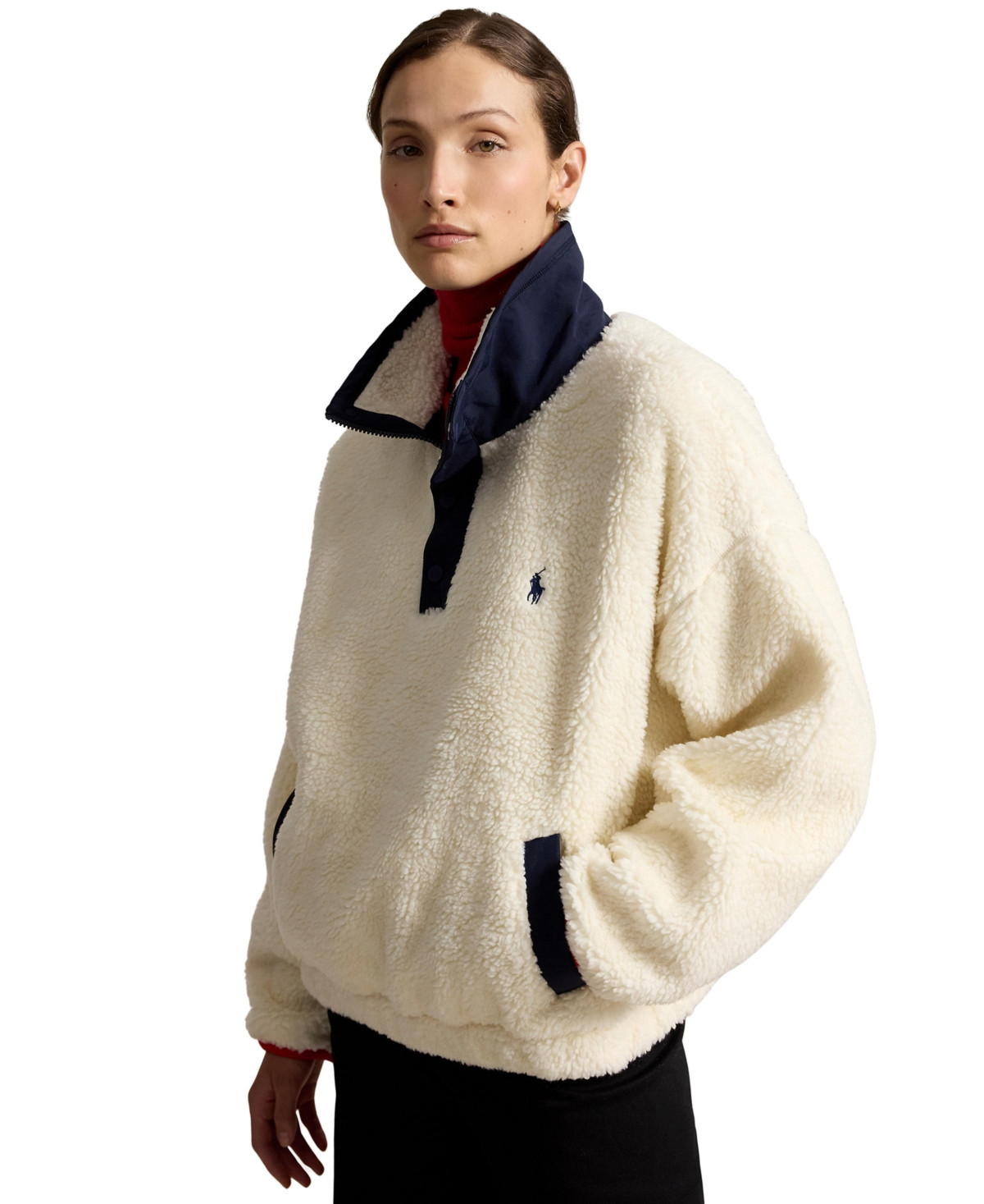 Polo Ralph Lauren Women's Polo Bear High-Pile Fleece Funnel Neck Jacket - Clubhouse Cream Multi | Macy's