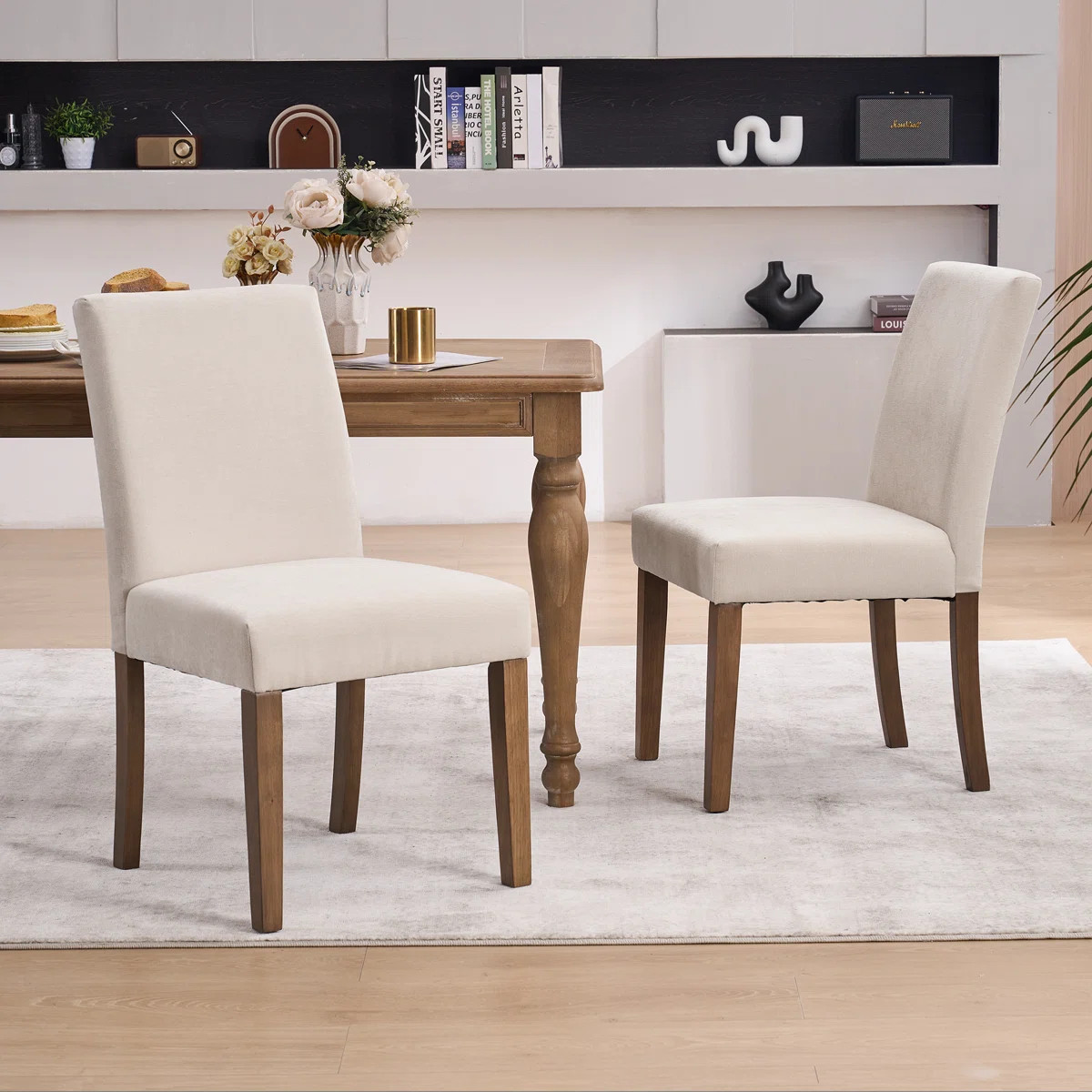 Fabric Upholstered Dining Chairs High Back Parsons Kitchen Chairs With Solid Wood Feet (Set of 2) | Wayfair North America