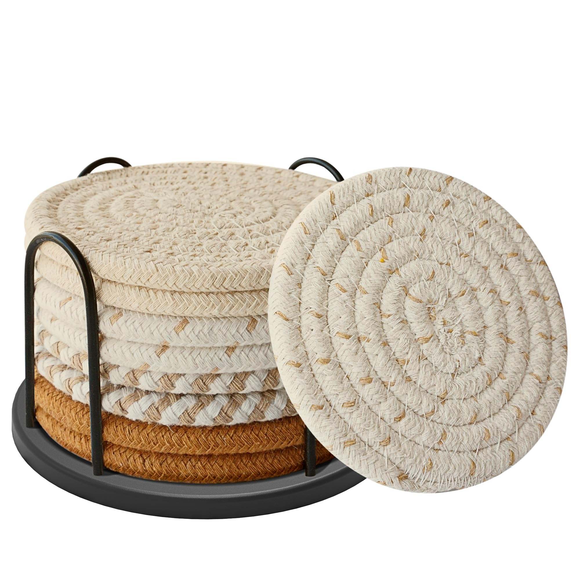 Coasters Set of 8 for Drinks, Beer, Coffee, Cotton Woven 4 Colors Absorbent Coaster with Holder, ... | Amazon (US)