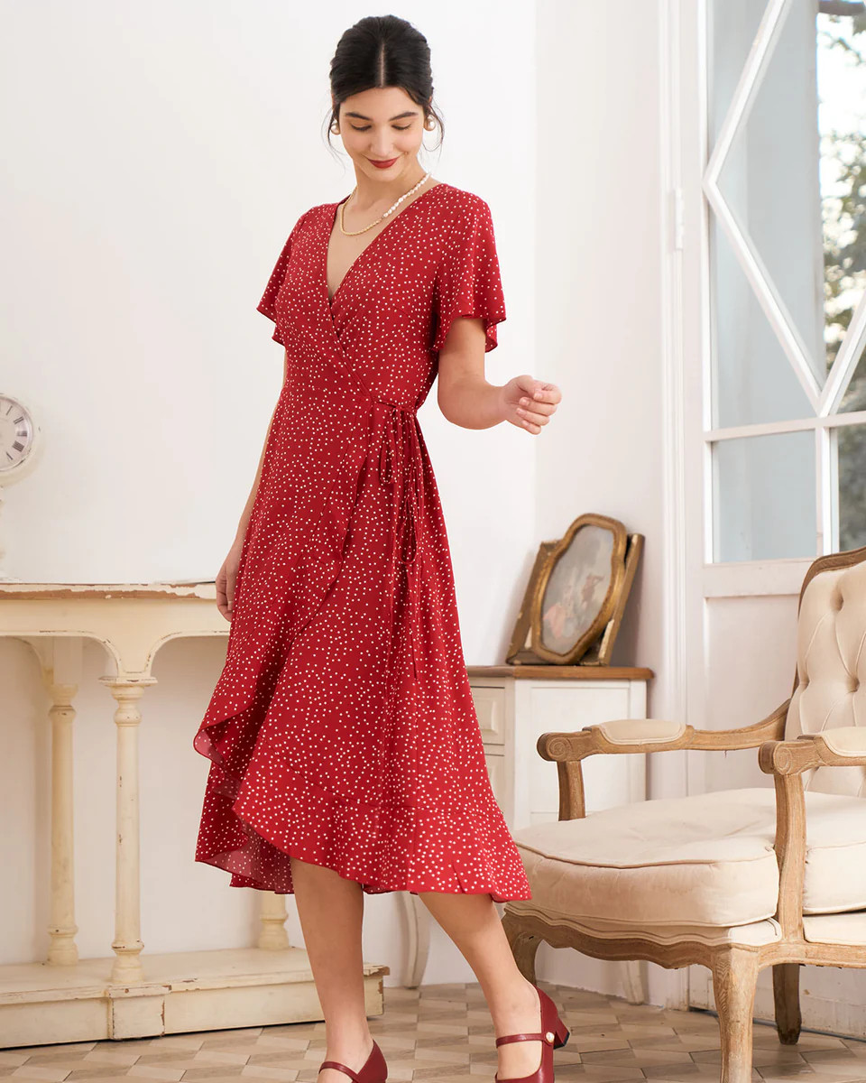 The Polka Dot Ruffle Wrap Dress | rihoas.com