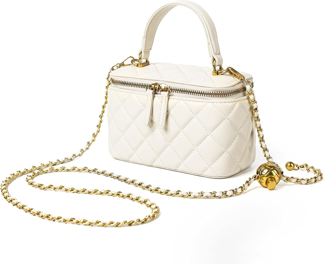 DORIS&JACKY Small Quilted Box Crossbody Purse For Women Designer Leather Mini Top Handle Pouch Ba... | Amazon (US)