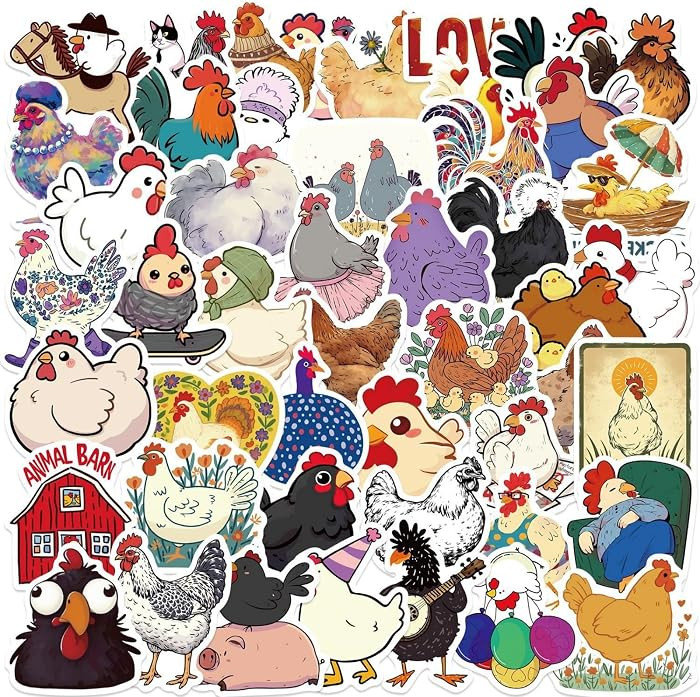 50Pcs Chicken Stickers, Coloring Chicken Vinyl Waterproof Decals Pack Cute Cartoon for Water Bott... | Amazon (US)