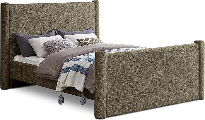 Meridian Furniture Elias Olive Green Boucle Fabric Full Bed | Amazon (US)