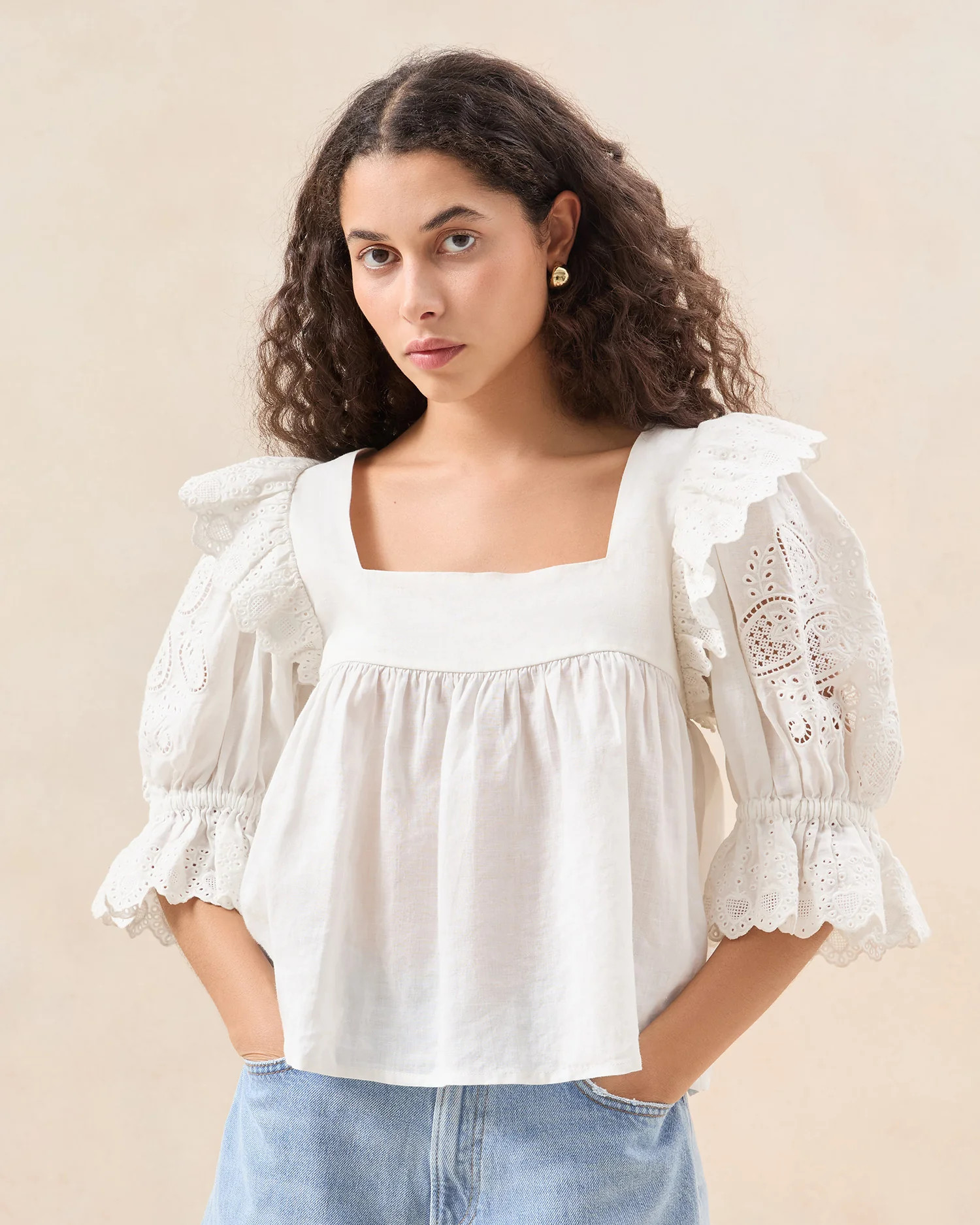 Penelope White Puff Sleeve Blouse | Loeffler Randall
