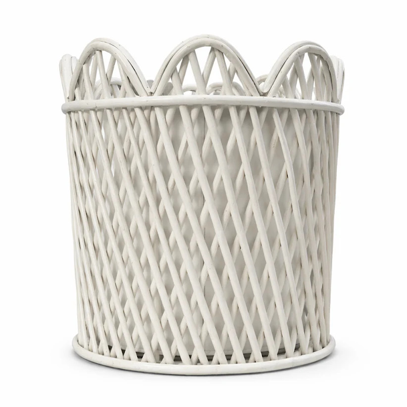 White Rattan Scalloped Floor Planter | The Enchanted Home