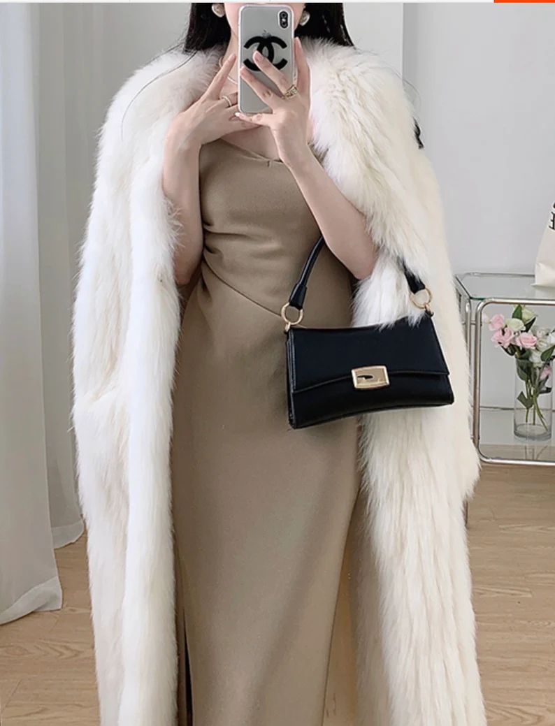 Women's Full Length Cozy Fox Fur Coat in White and Grey - Etsy | Etsy (US)