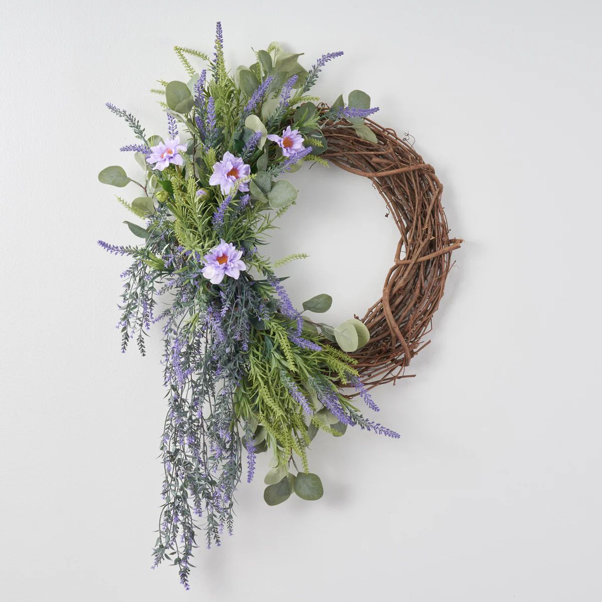 Lavender Fields - Sage Green Astilbe & Purple Shasta Daisy Asymmetric Spring Front Door Mantle Wr... | Darby Creek Trading