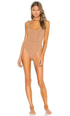 Hunza G Classic Square Neck One Piece in Metallic Cocoa from Revolve.com | Revolve Clothing (Global)