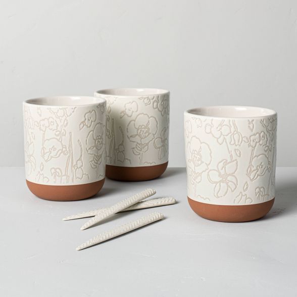 6pc Decorative Stoneware Planter &#38; Marker Set Sour Cream - Hearth &#38; Hand&#8482; with Magn... | Target