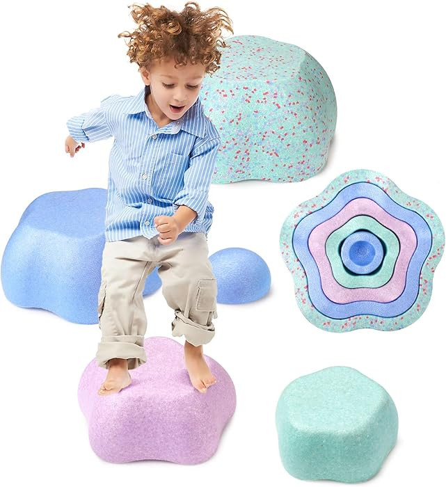 Sound Stepping Stones for Kids - 5 Pcs Non-Slip Indoor or Outdoor Balance Stones, Obstacle Course... | Amazon (US)