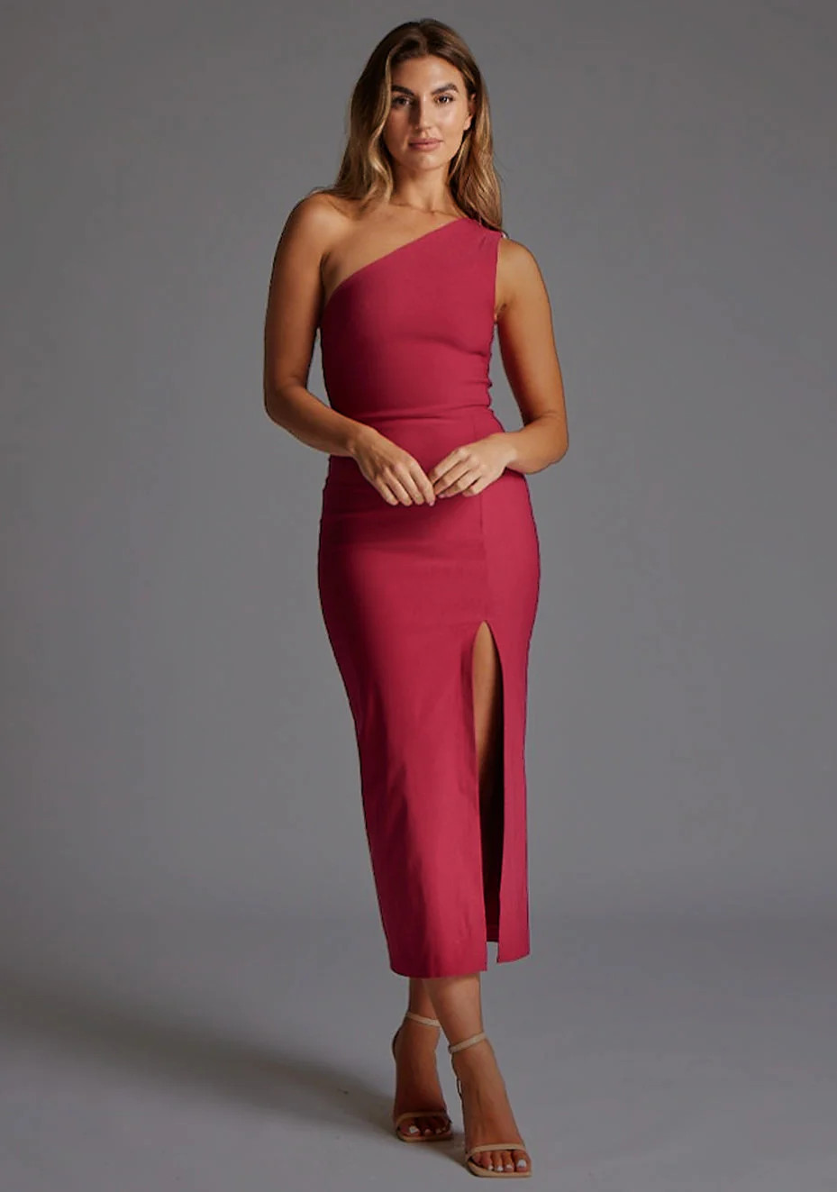 Gianna | One Shoulder Raspberry Midaxi Dress | VSPR US