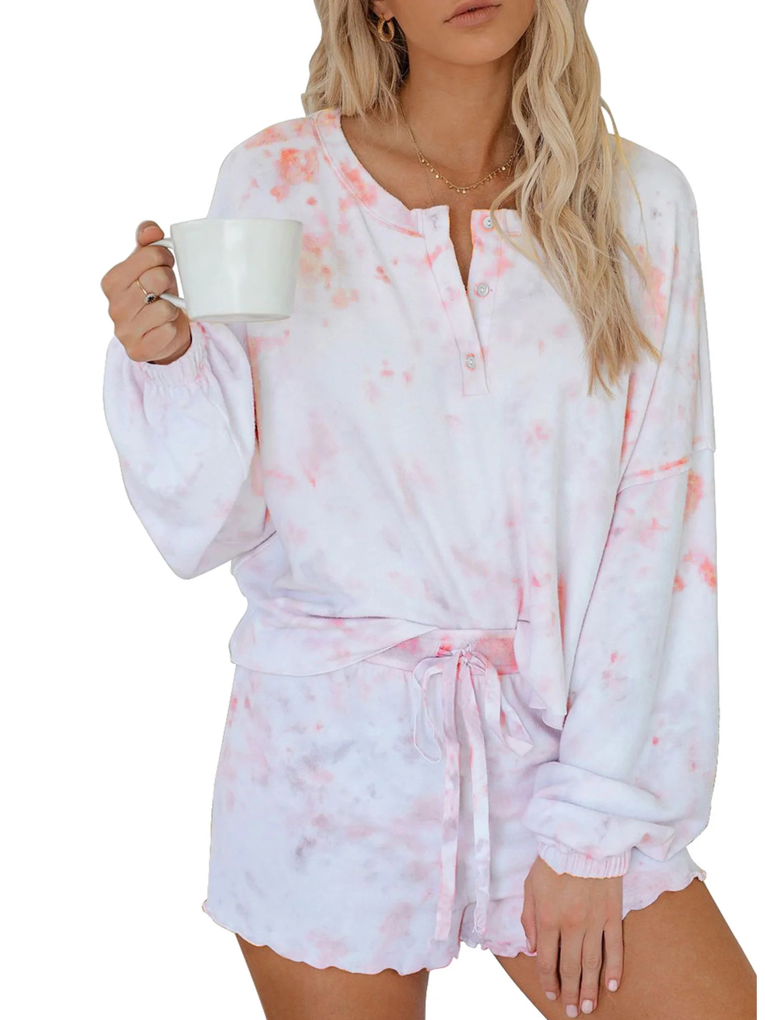 Selfieee Women's Tie Dye Loungewear Pajama Sets Drawstring Shorts and Shirts 30002 Pink Medium | Walmart (US)