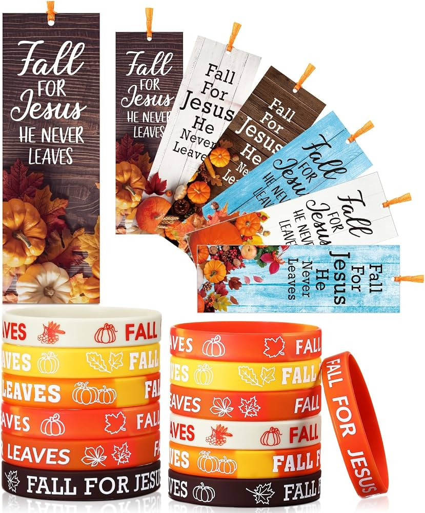 Dispowreath 60 Pcs Fall for Jesus He Never Leaves Wristbands Christian Bookmarks Set, Include 30 ... | Amazon (US)