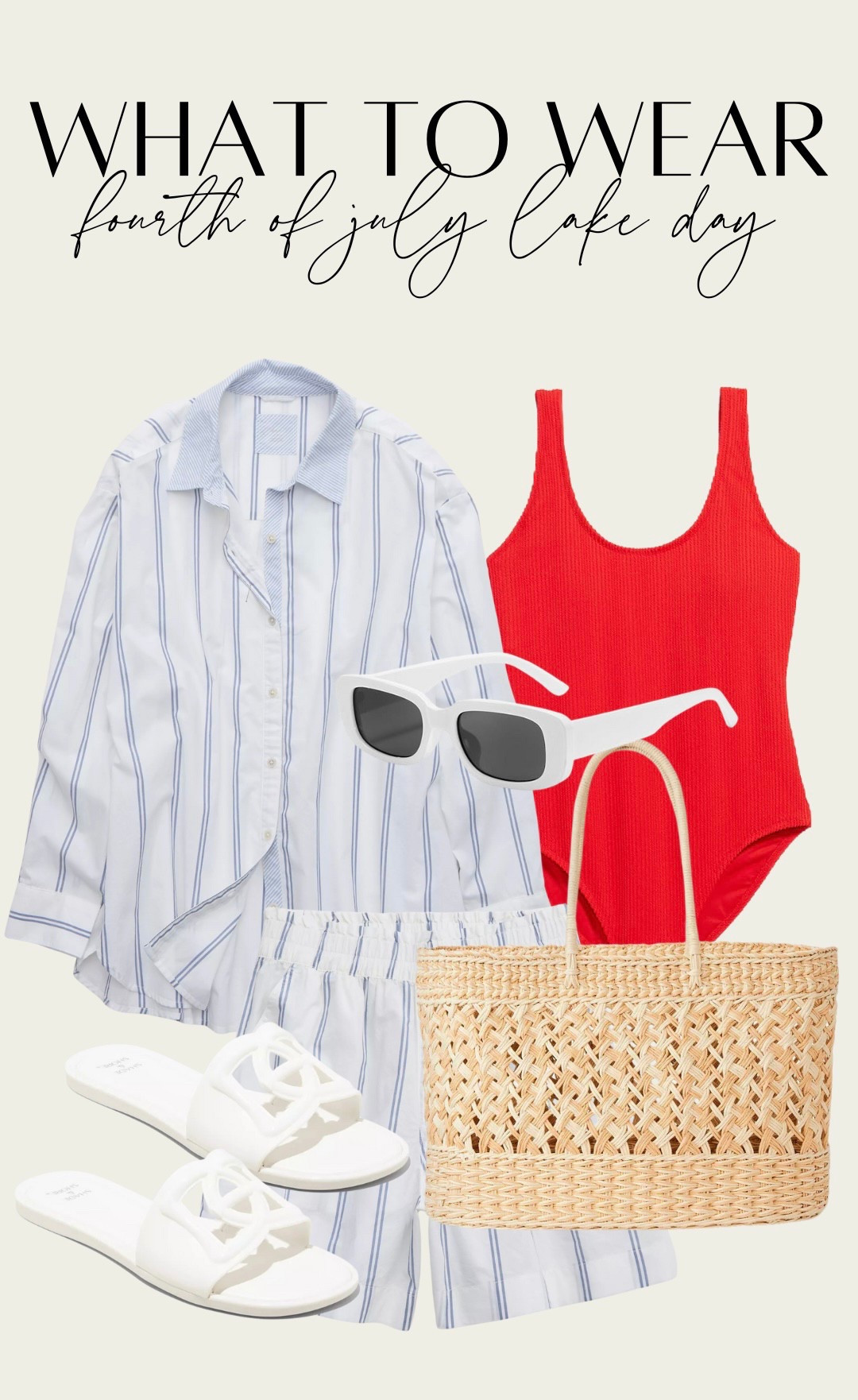 Fourth of July lake day or pool outfit! Love this red one piece swimsuit and this matching striped set that can be worn on its own or as a coverup 

#LTKStyleTip #LTKSeasonal