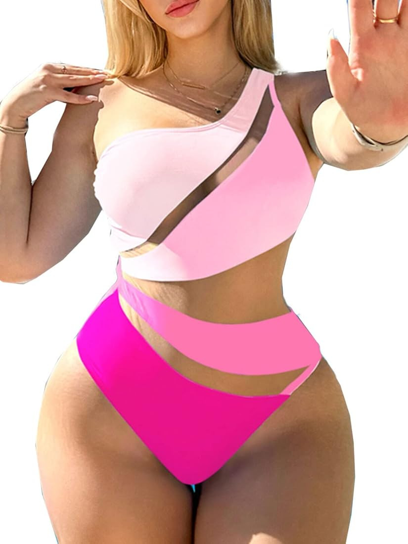 Swmmer Liket Women's Sexy One Piece Bathing Suits One Shoulder Swimsuits Monokini Slimming Mesh S... | Amazon (US)