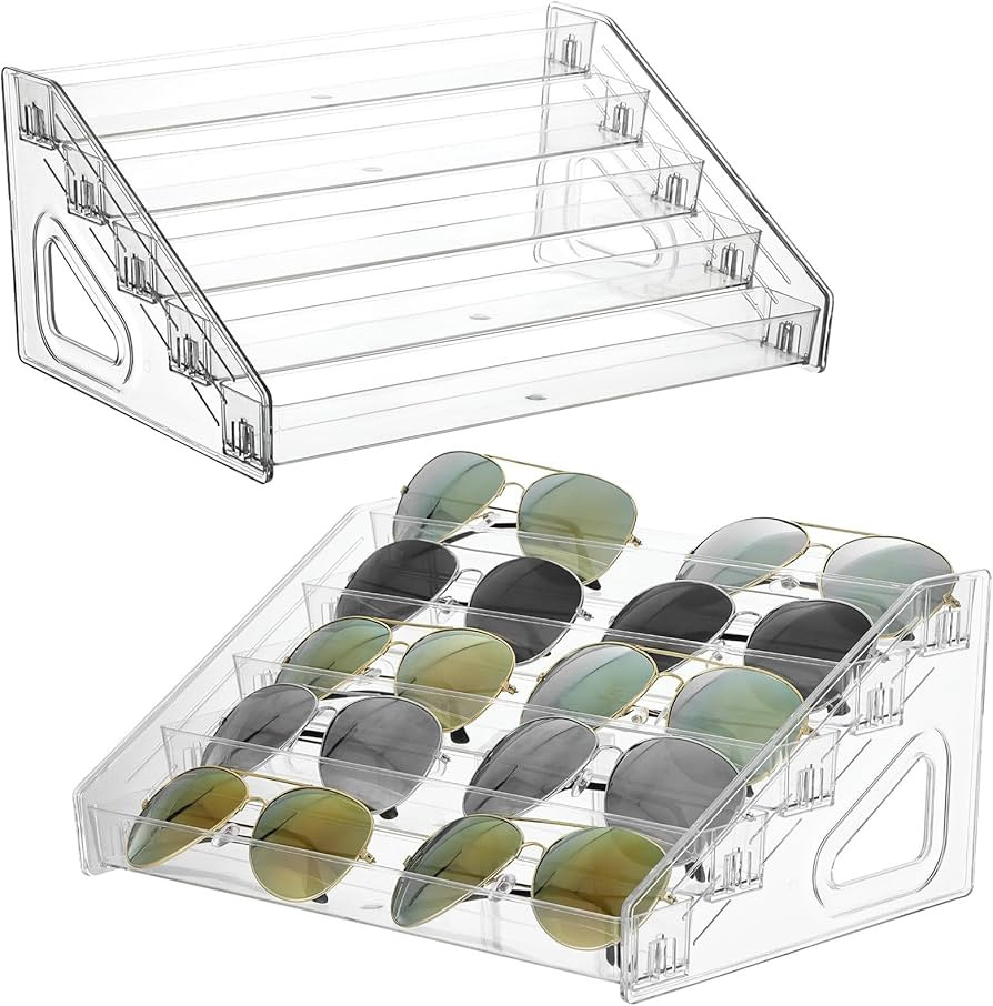 2 Pack 5 Tier Sunglass Organizer Stand, Versatile Clear Acrylic Sunglass Holder Display Stand Sun... | Amazon (US)