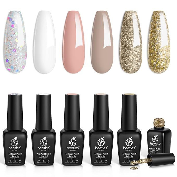Beetles Gel Polish Set- 6 Colors Popular White Gel Polish Gold Glitter Pink Neutral Brown Gel Pol... | Amazon (US)