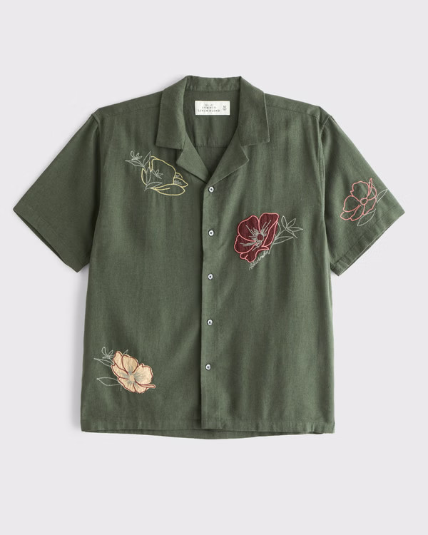 Men's Camp Collar Cropped Summer Linen-Blend Shirt | Men's Tops | Abercrombie.com | Abercrombie & Fitch (US)