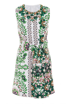Tory Burch Jayda Embellished Mini Dress Garden Party Floral Green Bead Crystal 2 | eBay US