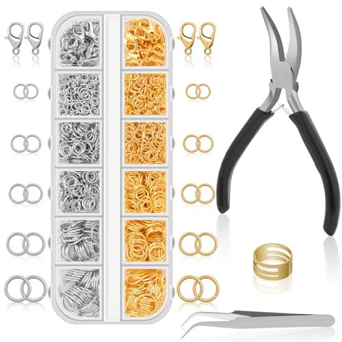 Anezus Jump Rings for Jewelry Making Supplies and Necklace Repair with Jump Ring Pliers and Open Jump Ring(1200Pcs Silver and Gold) | Amazon (US)