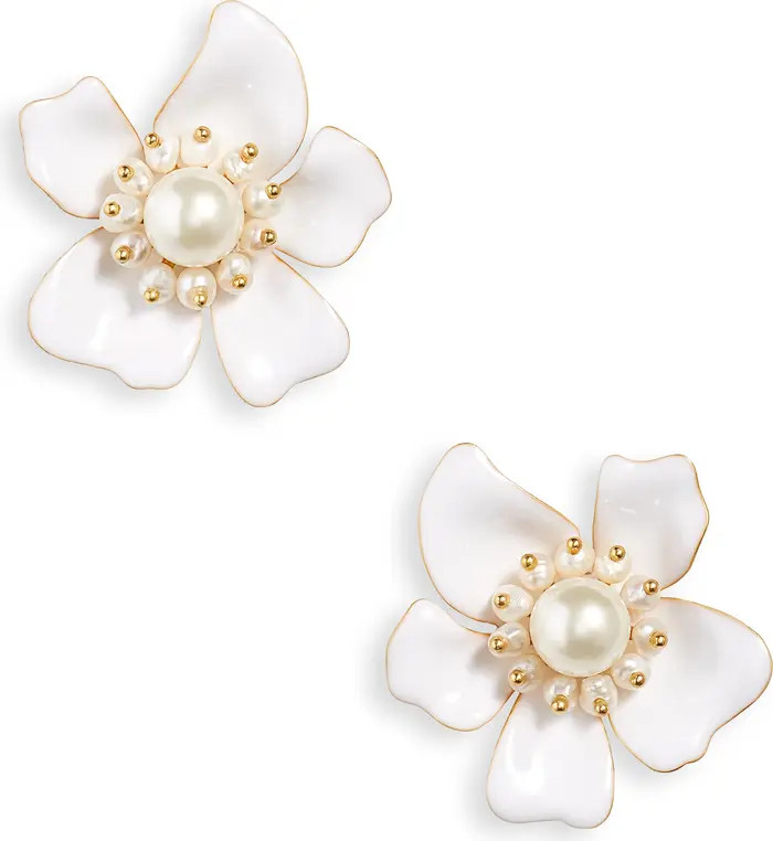 floral imitation pearl statement stud earrings | Nordstrom