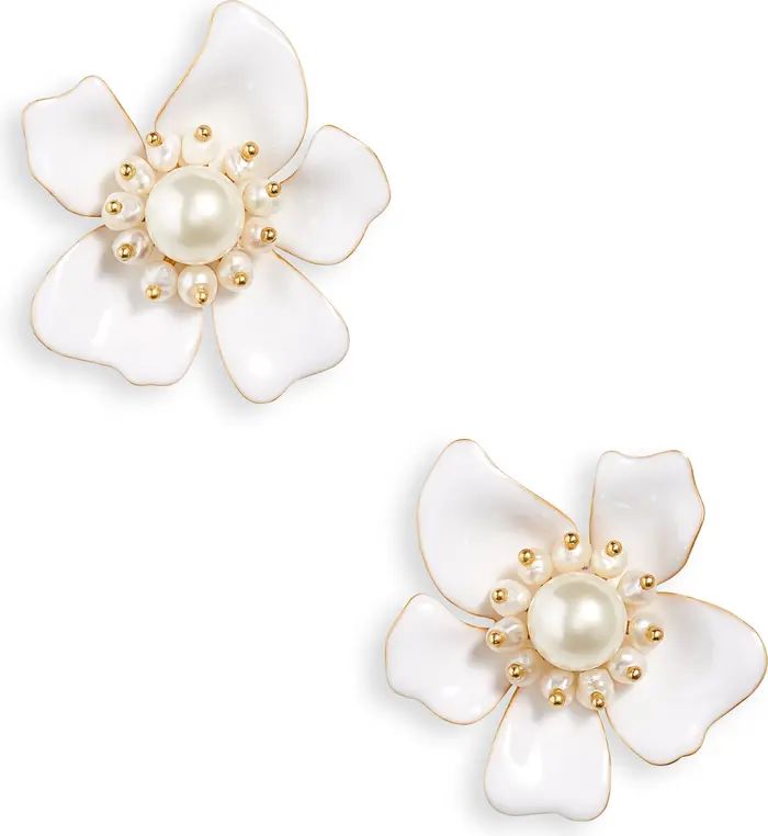 floral imitation pearl statement stud earrings | Nordstrom