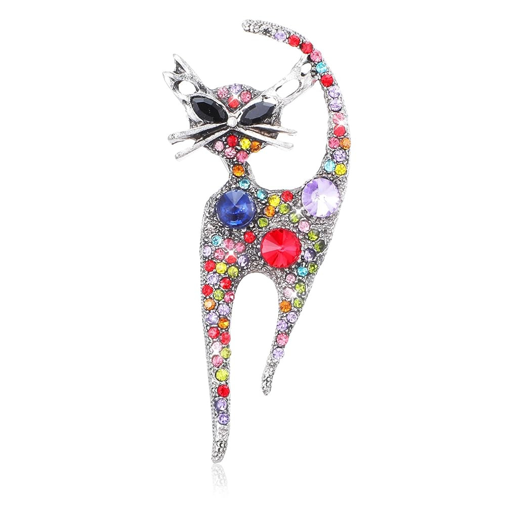 Vintage Cat Brooch Pin Rhinestone Cat Brooch for Women Girls Trendy Cute Colorful Crystals Animal... | Amazon (US)