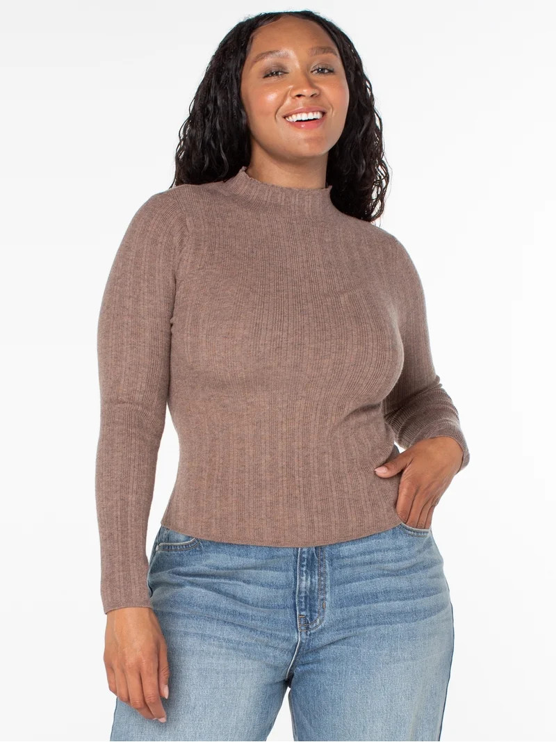 Celebrity Pink Women's and Women's Plus Long Sleeve Mockneck Sweater Top, Sizes XS-4X | Walmart (US)