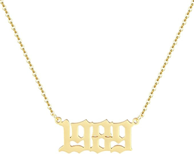 Aimber Birth Year Necklace 18K Gold Plated Birth Year Number Pendant Necklace Stainless Steel Bir... | Amazon (US)