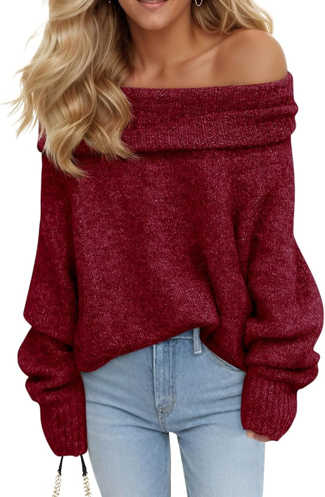 Saodimallsu Womens Off The Shoulder Sweaters Oversized Long Sleeve Loose Ribbed Knit Fall Trendy ... | Amazon (US)