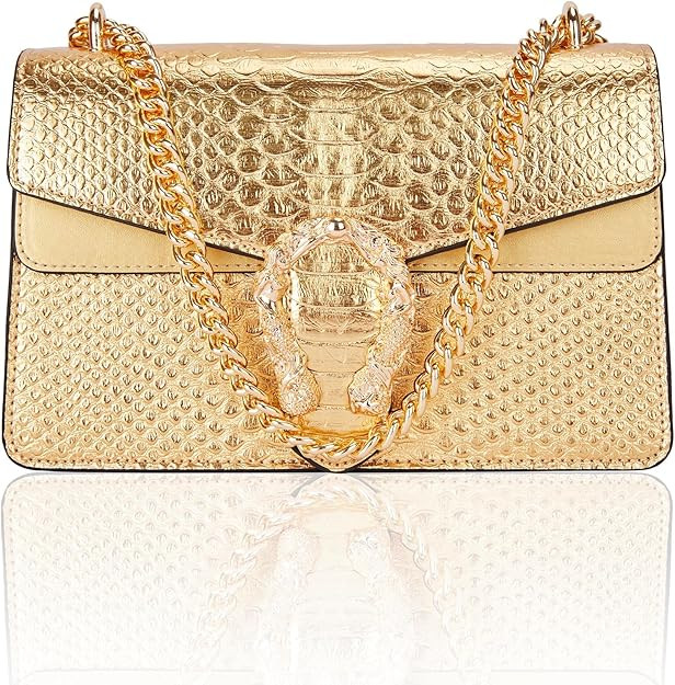 Aiqudou Crossbody Bag and Satchel Purse for Women - Fashion Snake Print Chain Purse Luxury PU Lea... | Amazon (US)