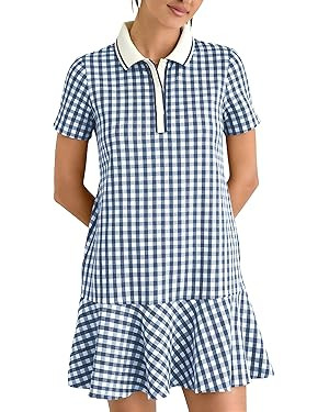 LTSCNRM Women's Gingham Polo Dress Short Sleeve V Neck Ruffle Hem Mini Dress Plaid Golf Tennis Ca... | Amazon (US)