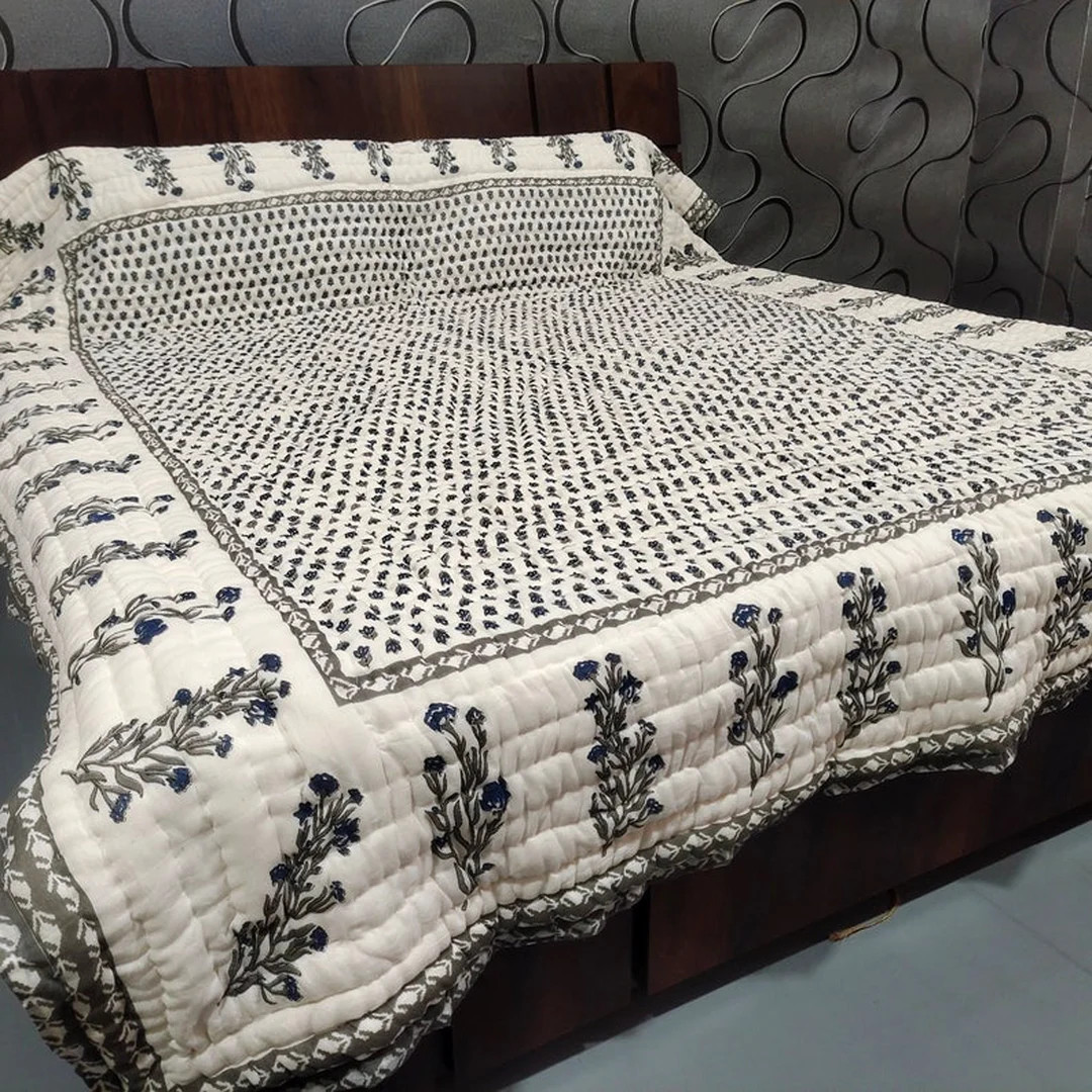 Beautiful New Floral Print Quilt, Hand Block Print Soft Cotton Quilt, Indian Handmade Quilt, Twin... | Etsy (US)