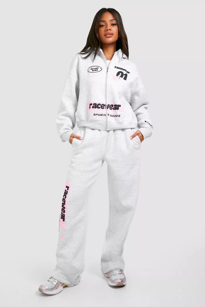 Motorsport Puff Print Zip Through Hooded Tracksuit | Boohoo.com (UK & IE)
