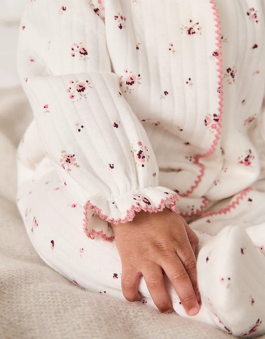 Organic Cotton Minnie Floral Quilted Sleepsuit (0\u201324mths) | Baby Sl... | The White Company UK & ROW