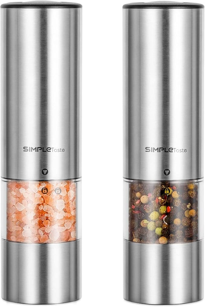 SIMPLETASTE Electric Salt and Pepper Grinder Set, Automatic One Handed,Stainless Grinders with Li... | Amazon (US)