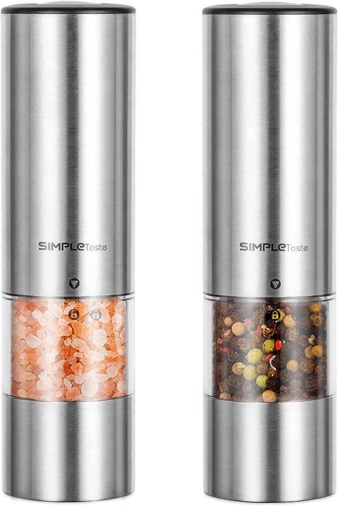 SIMPLETASTE Electric Salt and Pepper Grinder Set, Automatic One Handed,Stainless Grinders with Li... | Amazon (US)
