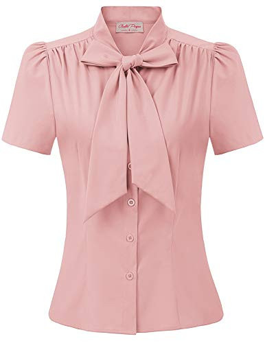 Belle Poque Pink Blouse for Women Dressy Short Sleeve Button Down Shirt Blouse Pink Small | Amazon (US)