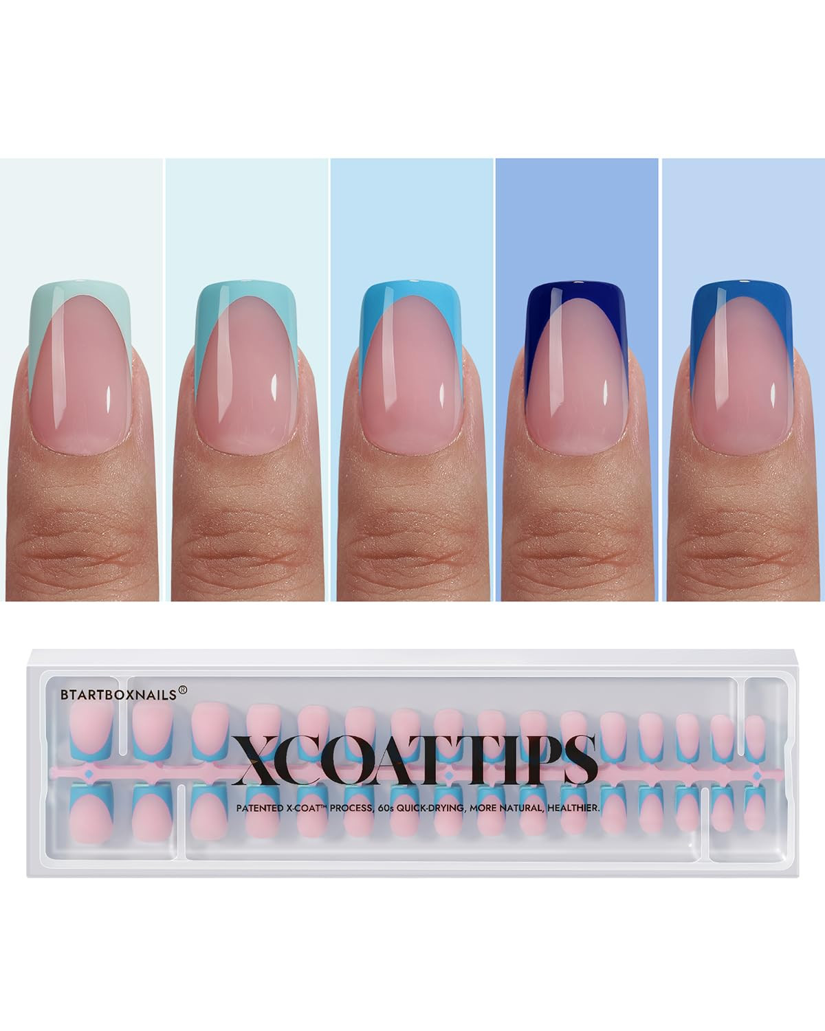 BTArtboxnails XCOATTIPS French Tip Press On Nails - Blue Press On Nails Short, Square Fake Nail T... | Amazon (US)