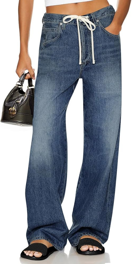 Cicy Bell Womens Wide Leg Jeans Drawstring High Waisted Baggy Straight Leg Jeans Trendy Boyfriend... | Amazon (US)