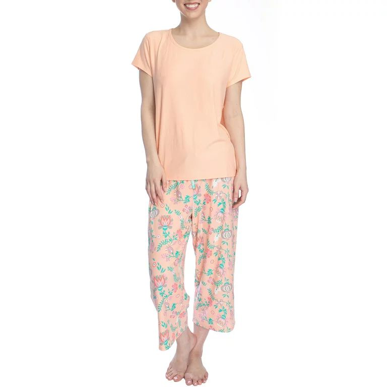 Muk Luks Women's and Women's Plus Short Sleeve Tee and Capri Sleep Pant Set, 2pc | Walmart (US)
