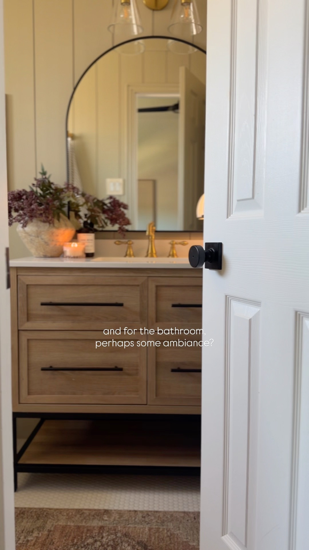 Guest bathroom inspiration with a few fall touches, including this new Loloi Magnolia Home Storrie rug I added I have the STR-02 in Brown/Multi! It's the prettiest tones + print -- goes with everything and adds so much warmth! 

 #LTKSeasonal #LTKHome