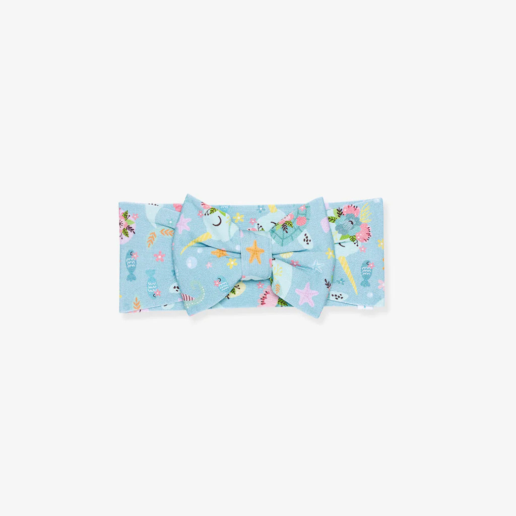Narwhal Blue Baby Girl Big Bow Headwrap | Cady | Posh Peanut