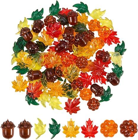 84 Pieces Acrylic Leaves Mini Acrylic Pumpkin Maple Leaves Acorns Crystals Gems for Thanksgiving ... | Amazon (US)