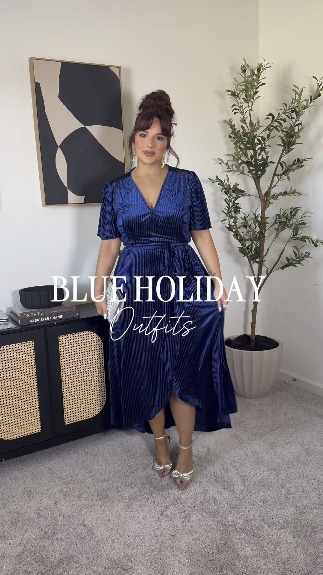 satin skirt: XL navy top: XL | blue glitter dress: XL | light blue dress: XL | blue velvet wrap dress: XL | light blue sweater: XL Sequin skirt: XXL runs a size small and if you have a big booty it may be short