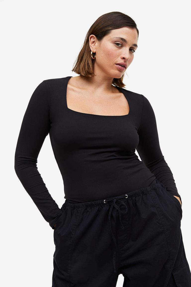 Long-sleeved jersey top - Black - Ladies | H&M GB | H&M (UK, MY, IN, SG, PH, TW, HK)