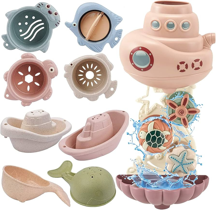 Toddler Bath Toys for Kids Ages 1-3 | 9PCS Bathtub Mold Free Bath Toy for Babies | Infants Bath t... | Amazon (US)