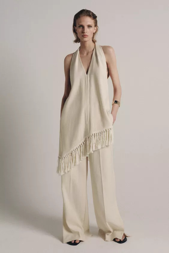 ZW COLLECTION HALTER NECK FRINGED TOP | Zara UK