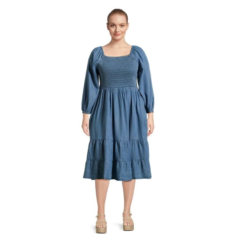 Terra & Sky Women's Plus Size Square Neck Smocked Dress | Walmart (US)